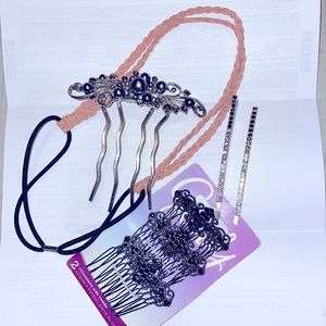 Hair piece bundle. Headband, 3 hair combs, 1 large hair comb, 2 rhinestone pins